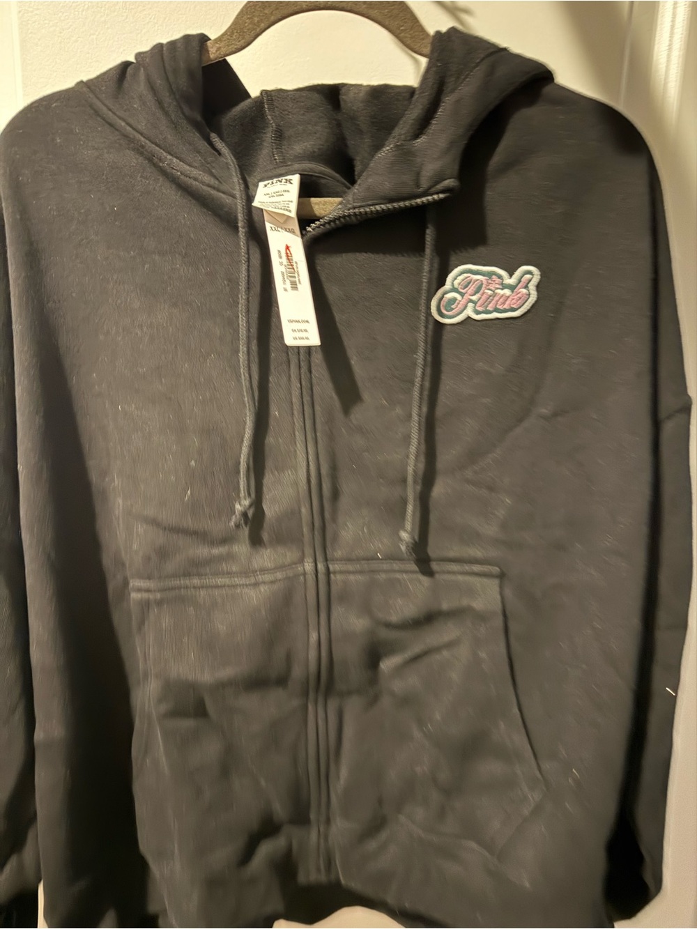 PINK Victoria's Secret Black Kids Zip Hoodie with Script Patch